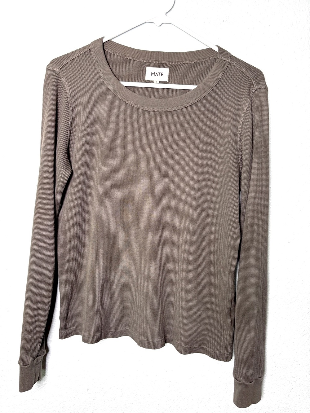 MATE the Label Gray Scoop Neck Waffle Knit Top S